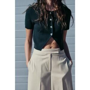 ZARA Black Gray Knit Cropped Cardigan Whimsigoth Grunge Woman’s Size Medium NWT